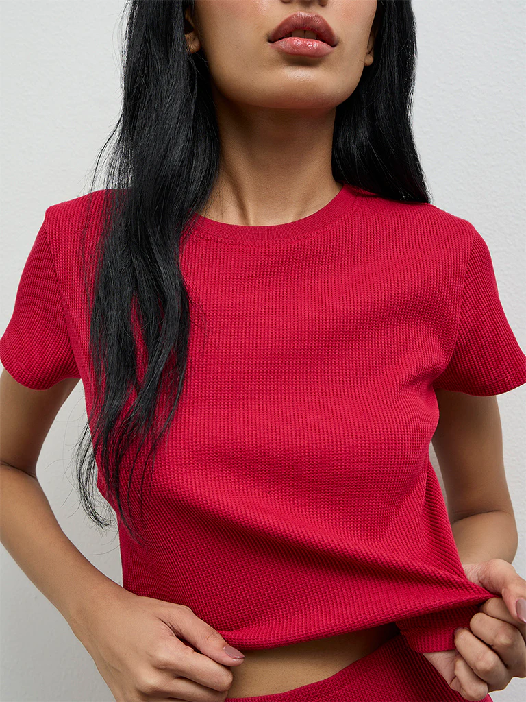 Superstar Red Waffle-Textured Top - Image 2