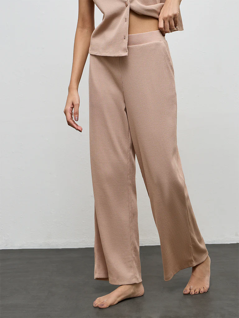 Superstar Taupe Waffle-Textured High-Rise Pants - Image 2