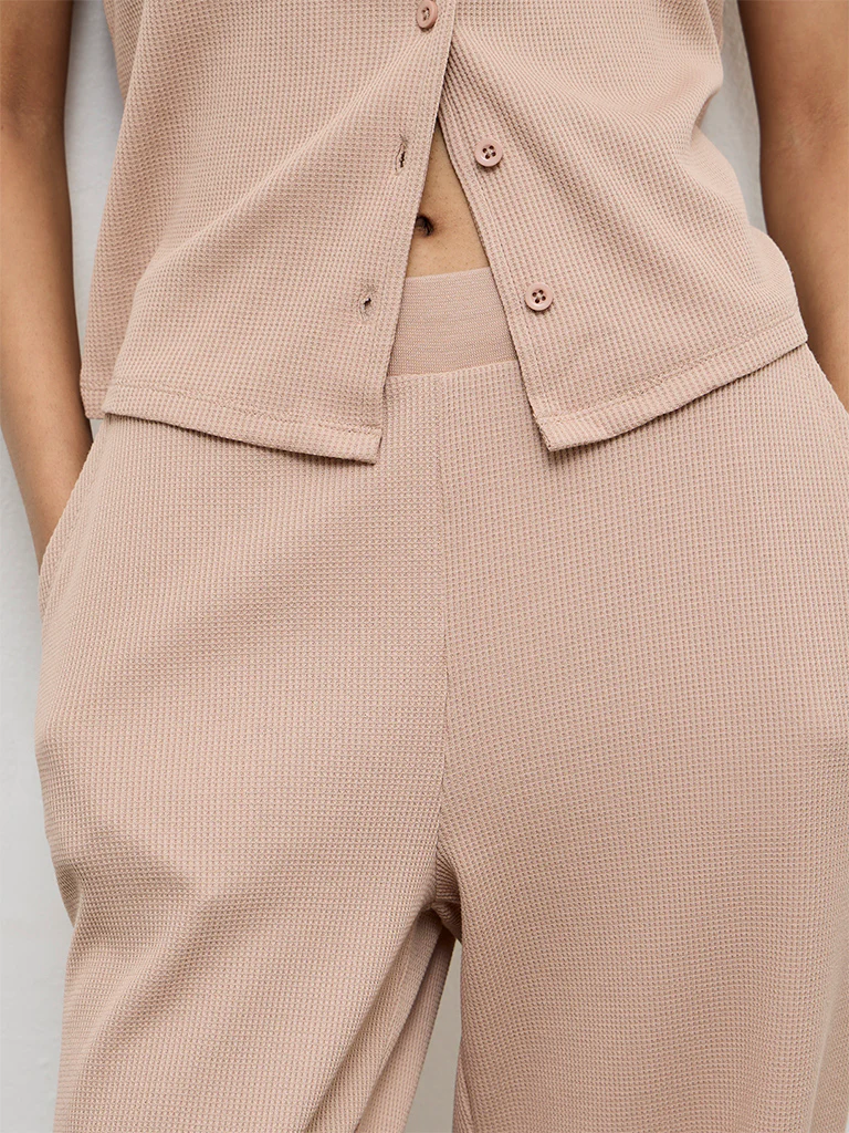 Superstar Taupe Waffle-Textured High-Rise Pants - Image 3