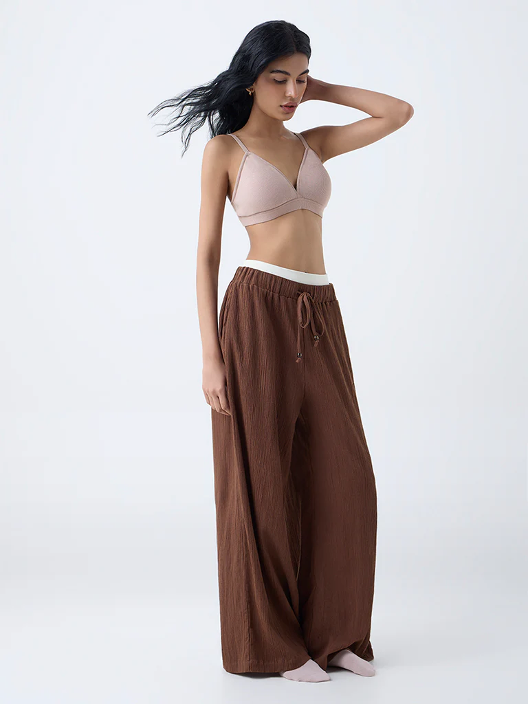 Superstar Taupe Waffle-Textured Padded Cotton-Blend Bra - Image 2