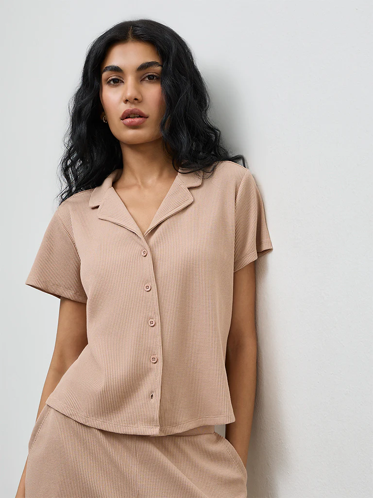 Superstar Taupe Waffle-Textured Shirt - Image 2