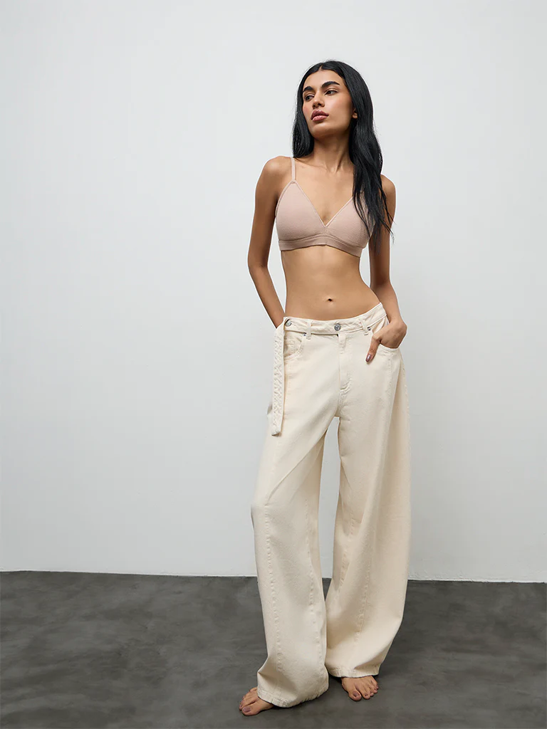 Superstar Taupe Waffle-Textured Soft Padded Non-Wired Bra - Image 2