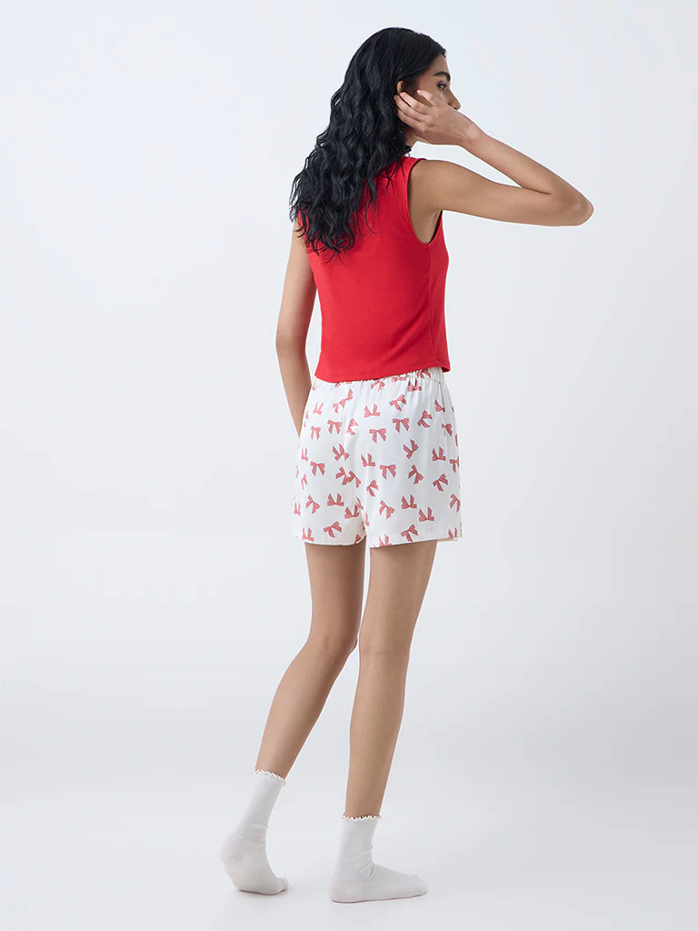Superstar White Bow Printed High-Rise Shorts - Image 4