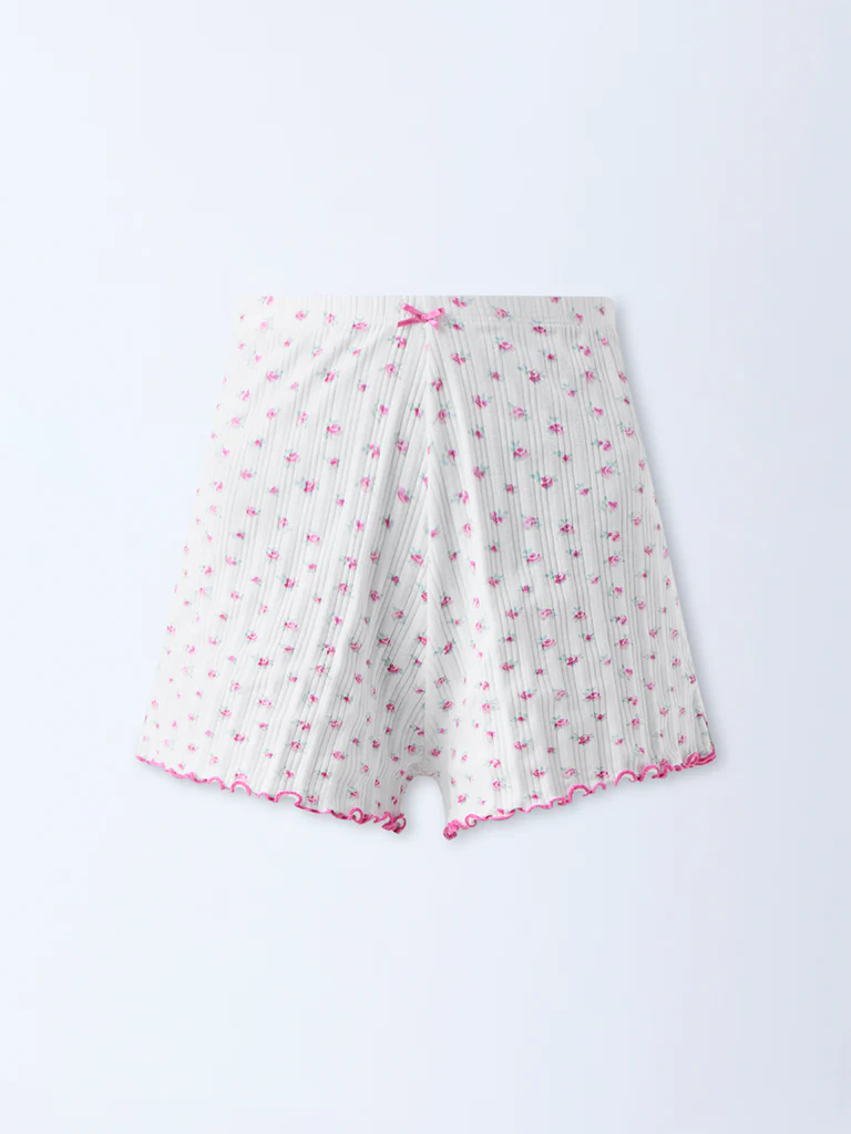 Superstar White Floral Printed High-Rise Shorts - Image 5