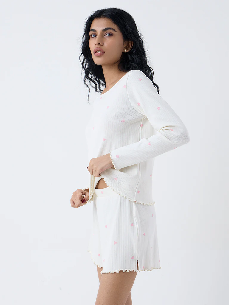 Superstar White Heart-Printed Cotton-Blend Top - Image 2