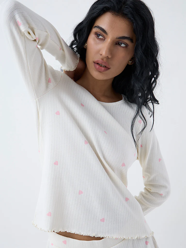 Superstar White Heart-Printed Cotton-Blend Top - Image 3