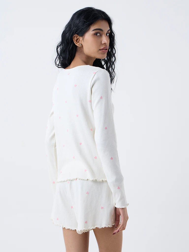 Superstar White Heart-Printed Cotton-Blend Top - Image 4