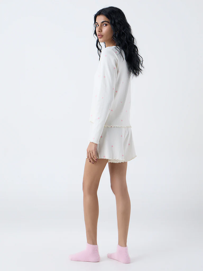 Superstar White Heart-Printed High-Rise Cotton-Blend Shorts - Image 4