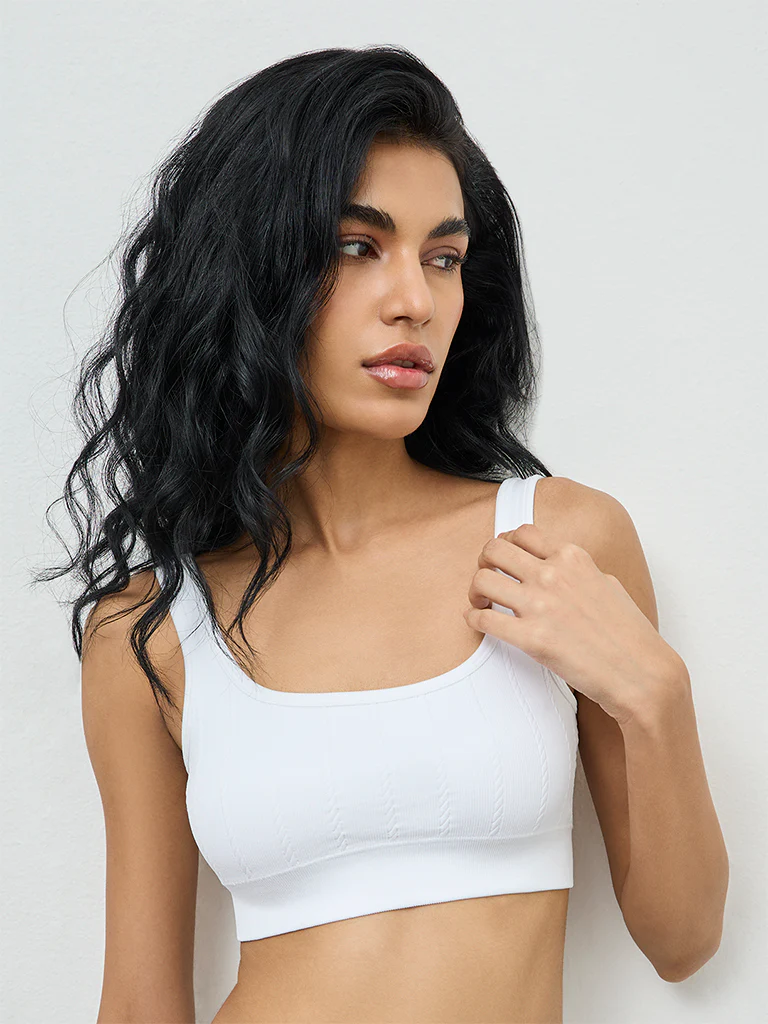 Superstar White Knit-Textured Seam-Free Padded Bra - Image 2
