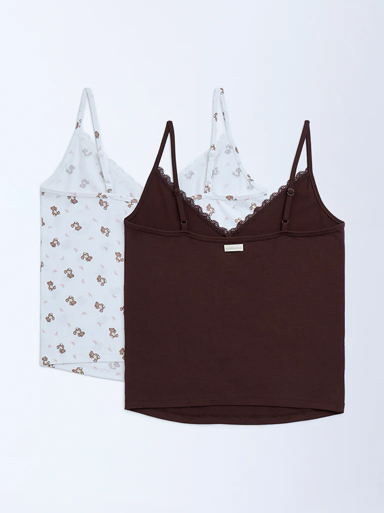 Superstar White Printed Cotton-Blend Camisoles - Pack of 2 - Image 2