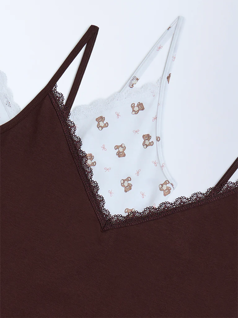 Superstar White Printed Cotton-Blend Camisoles - Pack of 2 - Image 6