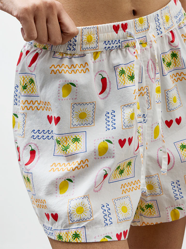 Superstar White Printed High-Rise Cotton Shorts - Image 3