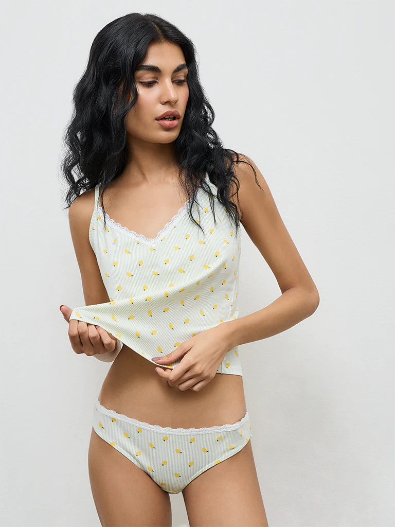 Superstar White Printed Ribbed Cotton-Blend Camisole - Image 2