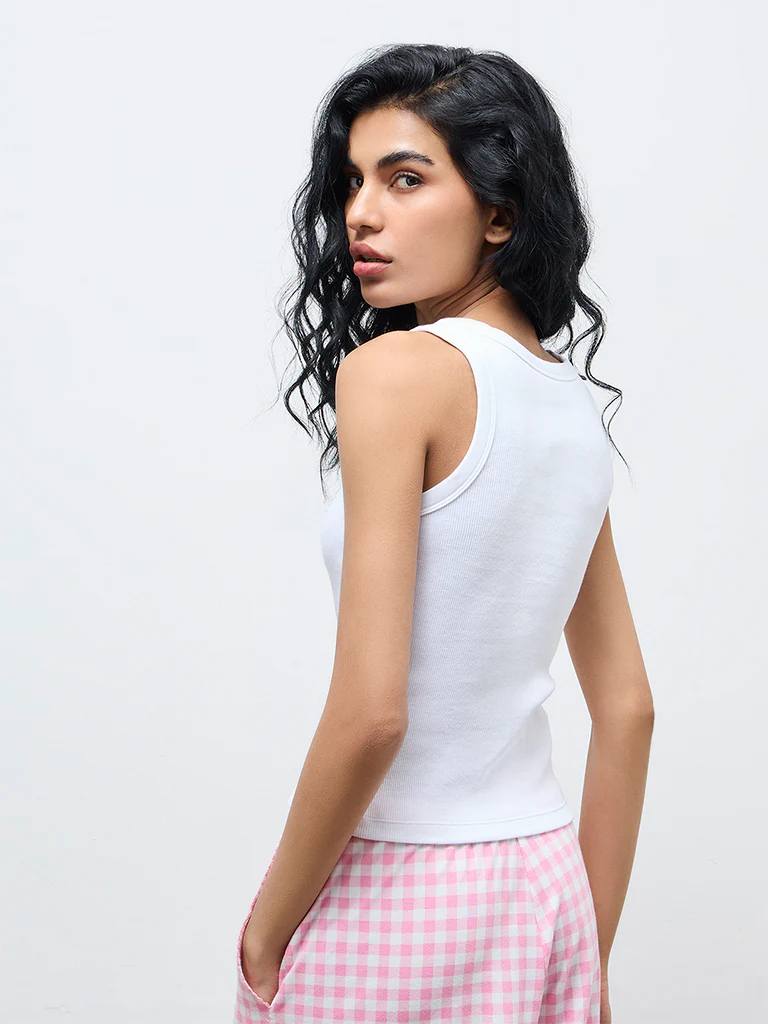 Superstar White Ribbed Cotton-Blend Tank Top - Image 4
