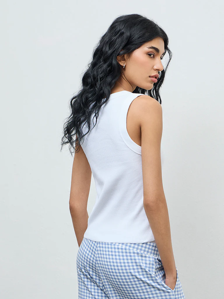 Superstar White Ribbed-Textured Cotton-Blend Tank Top - Image 4