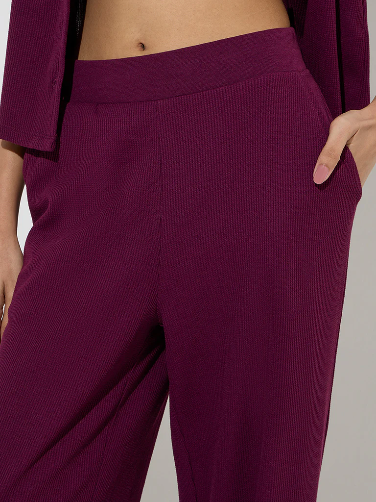 Superstar Wine Waffle-Textured High-Rise Pants - Image 3