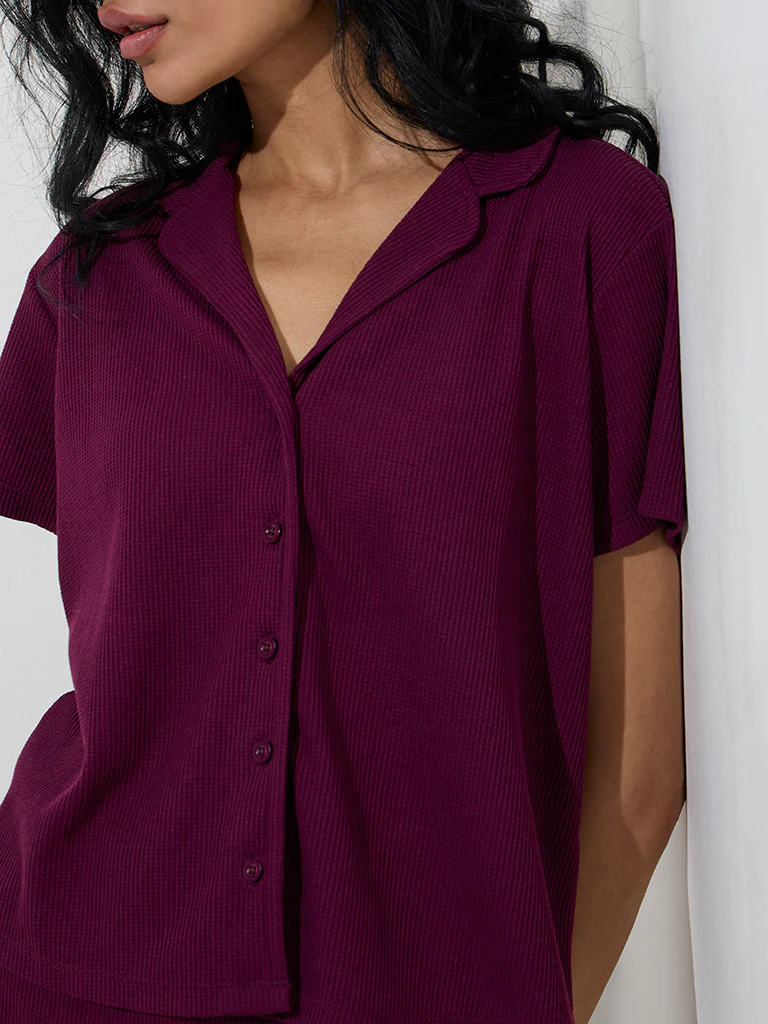 Superstar Wine Waffle-Textured Shirt - Image 3