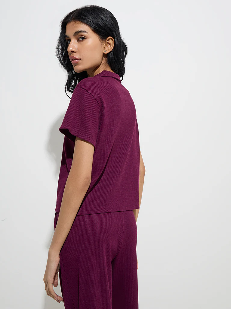 Superstar Wine Waffle-Textured Shirt - Image 4
