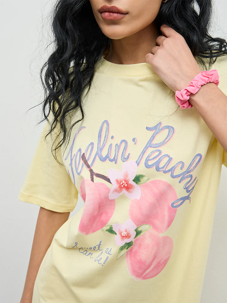 Superstar Yellow Graphic Printed Cotton T-Shirt Dress - Image 3