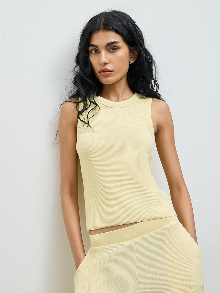 Superstar Yellow Ribbed-Textured Tank Top