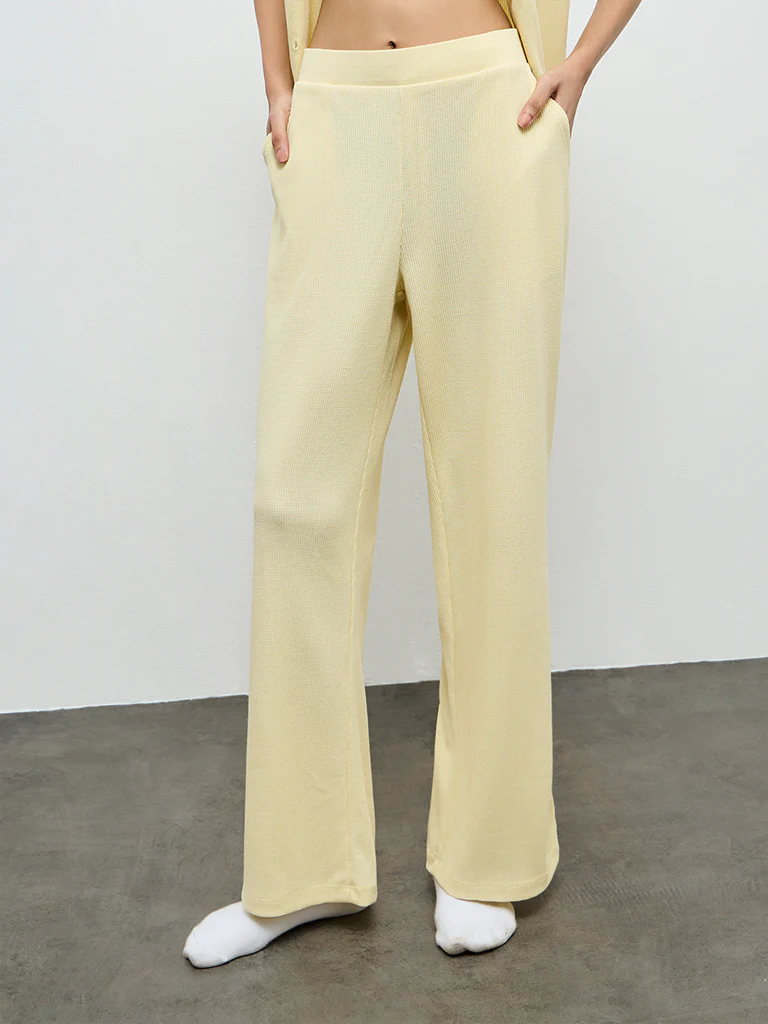 Superstar Yellow Waffle-Textured High-Rise Pants - Image 2