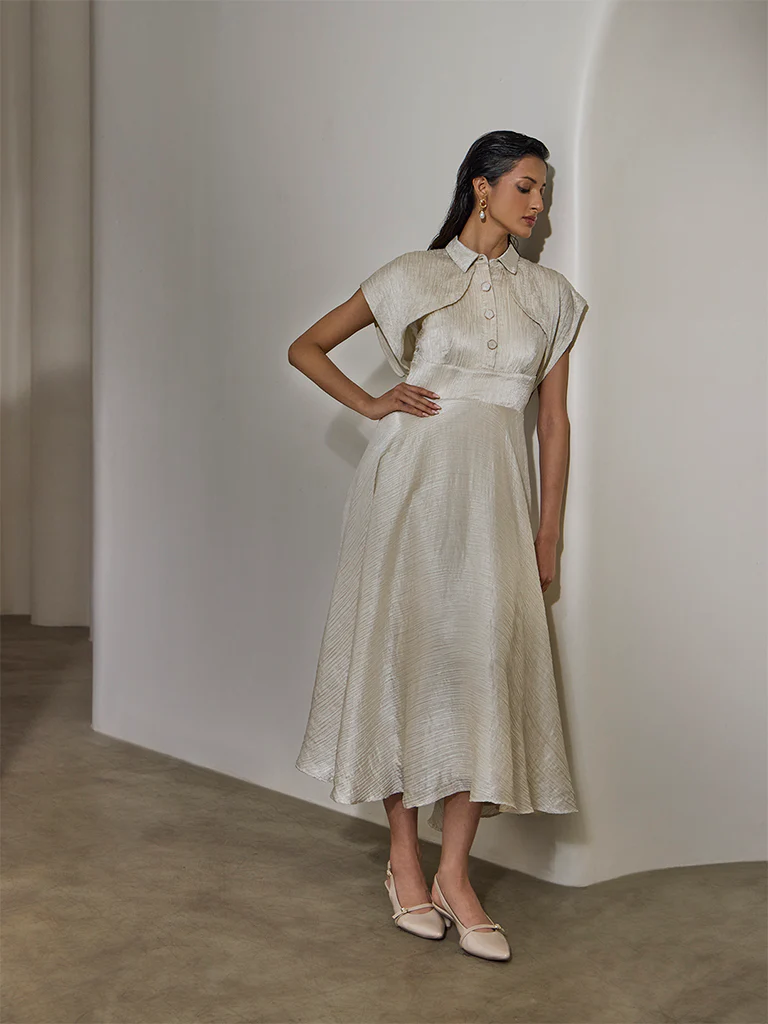 Textured Shirt Dress - Ivory