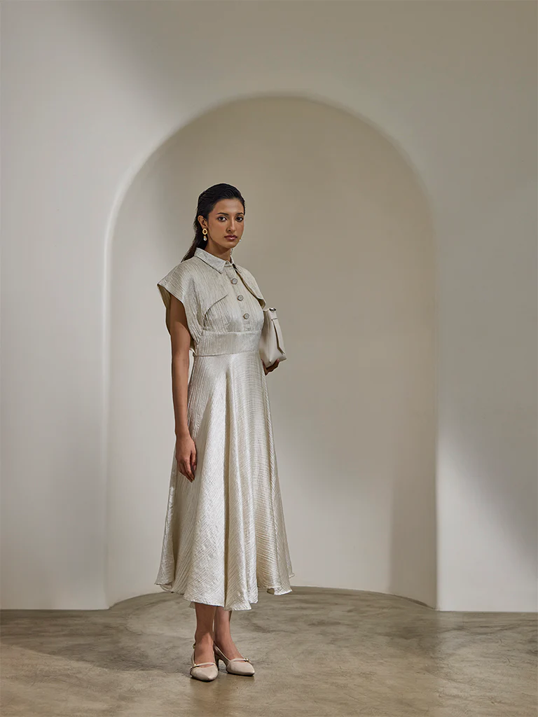 Textured Shirt Dress - Ivory - Image 2