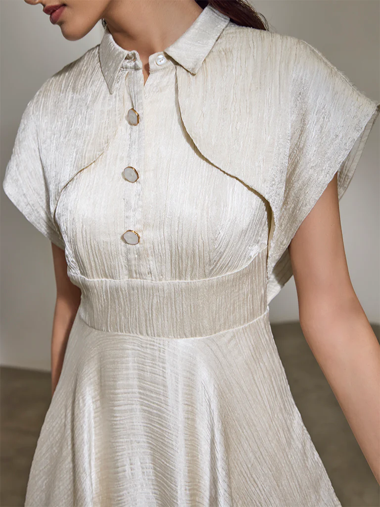 Textured Shirt Dress - Ivory - Image 3