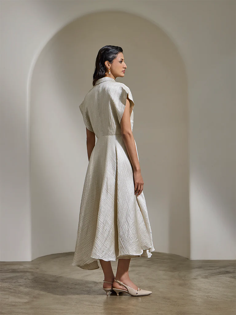 Textured Shirt Dress - Ivory - Image 4