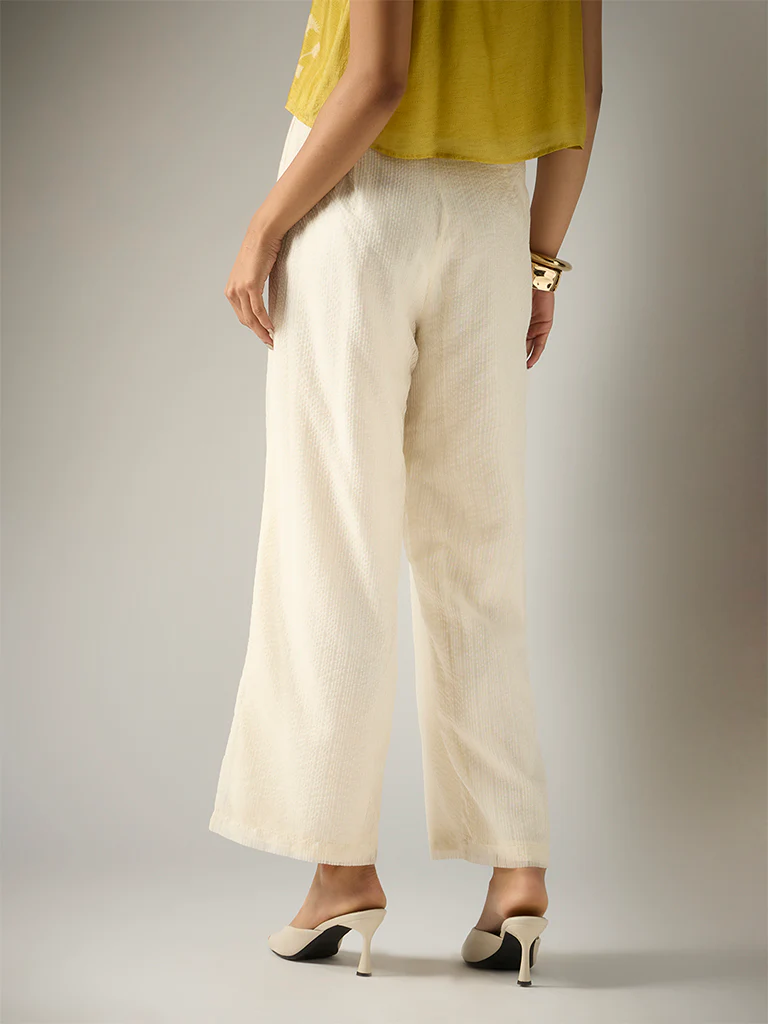 Textured Straight-Leg Pants – Ivory - Image 4
