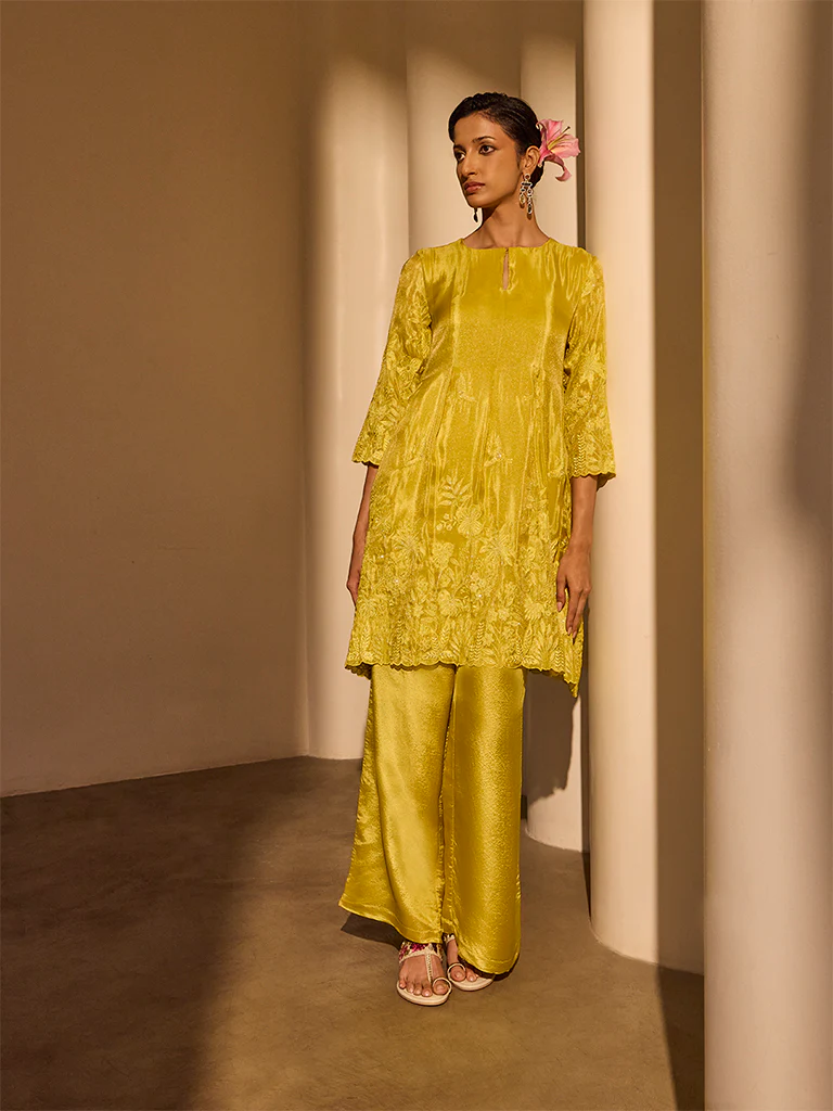 Textured Straight-Leg Pants - Yellow - Image 2