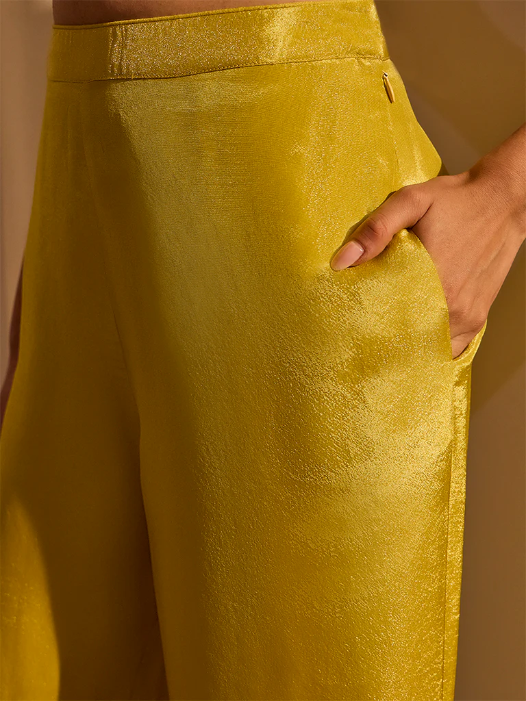 Textured Straight-Leg Pants - Yellow - Image 3