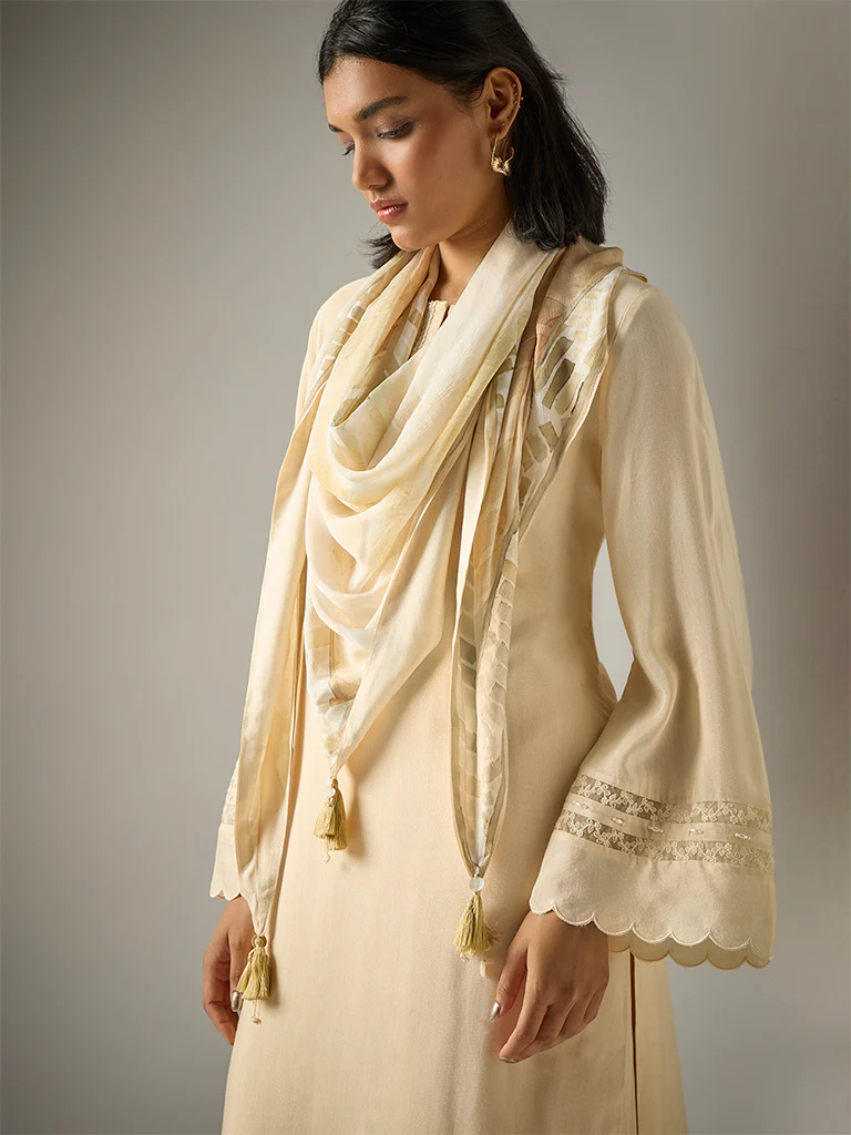 Three Piece Kurta Set β Cream