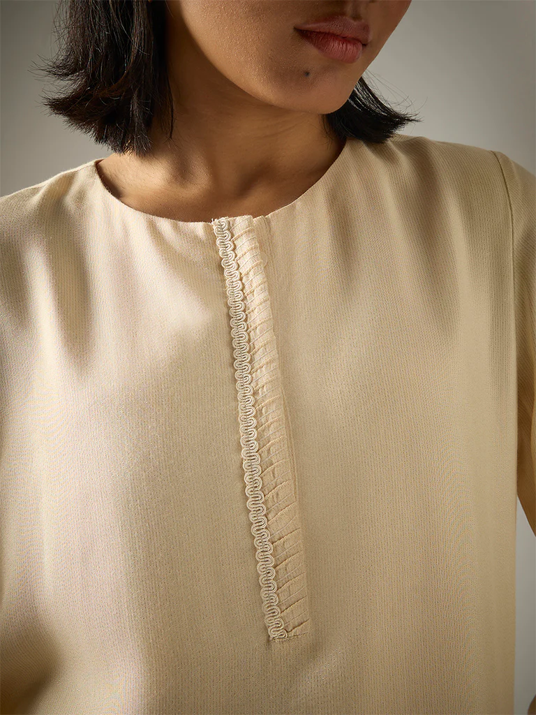 Three Piece Kurta Set β Cream - Image 3