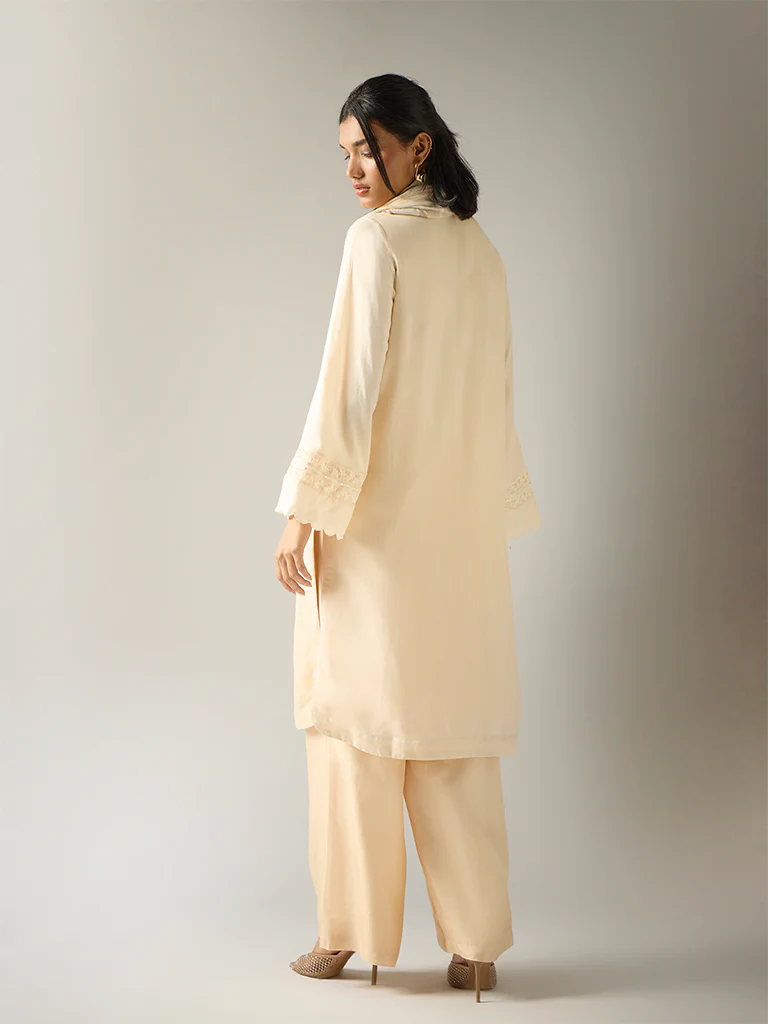 Three Piece Kurta Set β Cream - Image 5