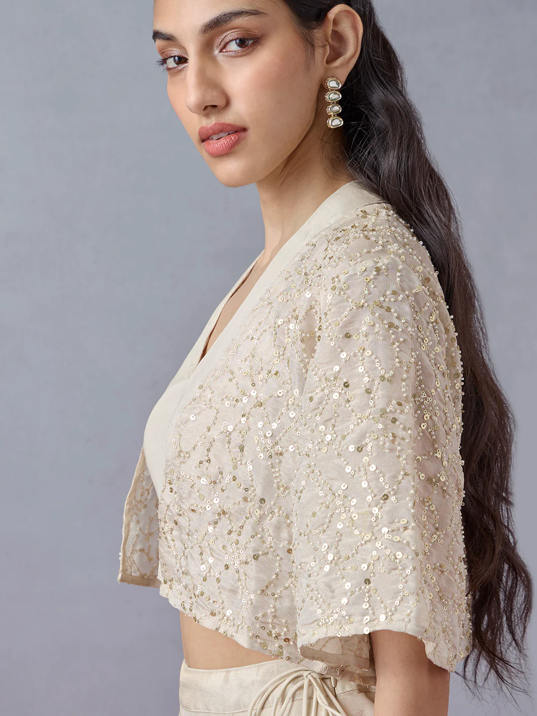 Top with Embellished Jacket - Beige - Image 3