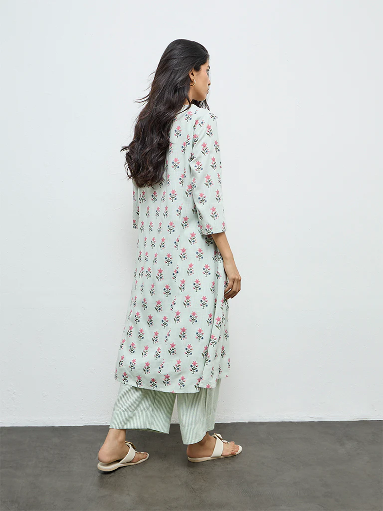 Utsa Aqua Floral A-Line Kurta - Image 4