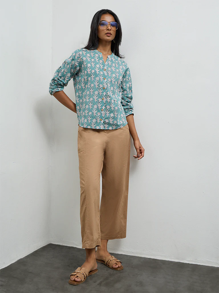 Utsa Aqua Floral Printed Cotton Tunic - Image 2