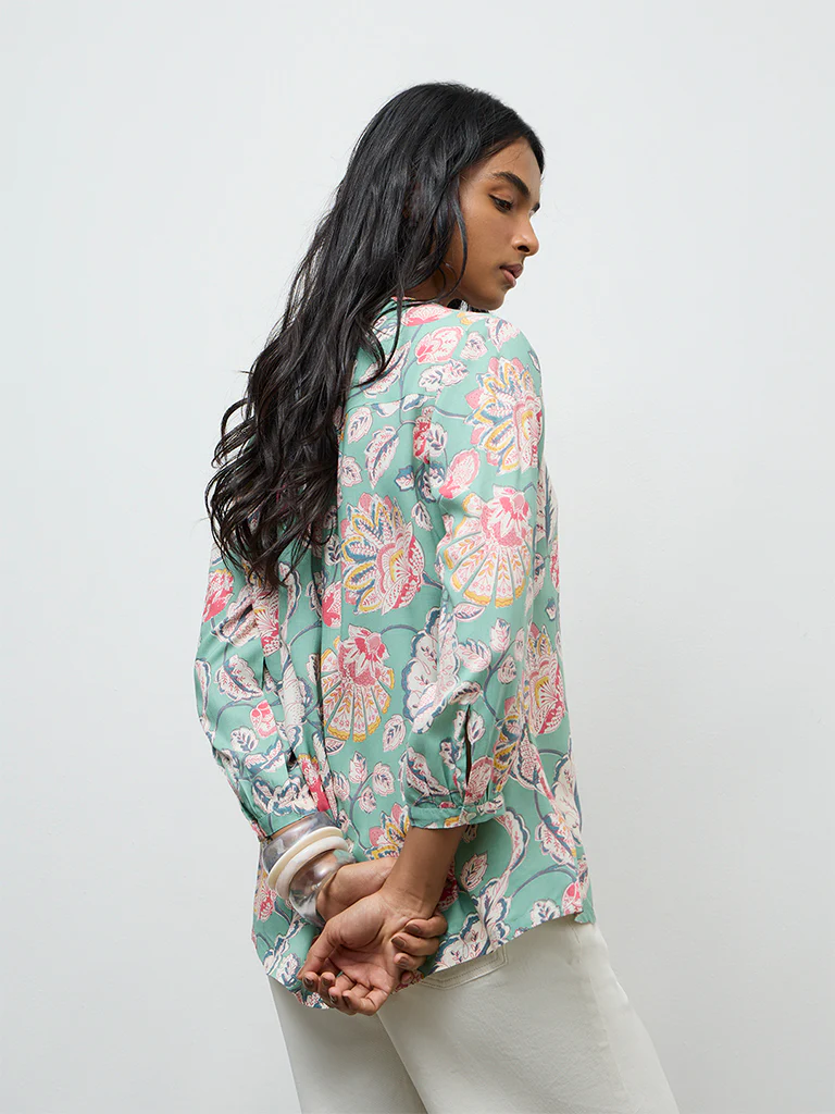 Utsa Aqua Floral Printed Tunic - Image 4