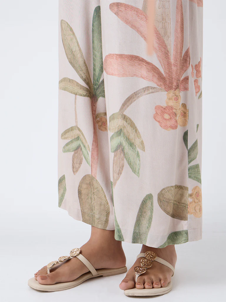 Utsa Beige Botanical Printed Palazzos - Image 3