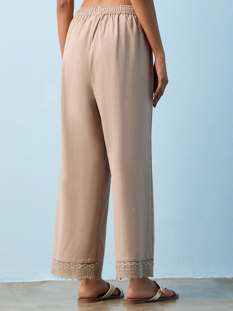 Utsa Beige Lace Detailed Pants - Image 4
