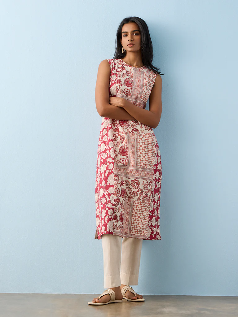 Utsa Beige Solid Cotton-Blend Pants - Image 2