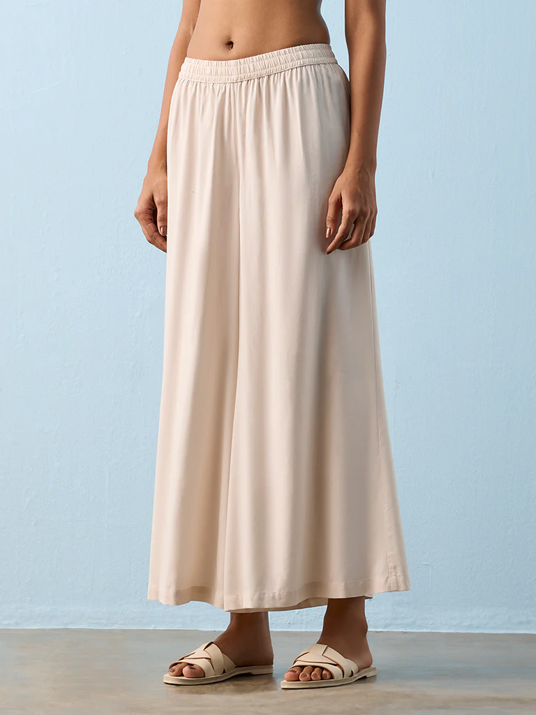 Utsa Beige Solid Palazzos