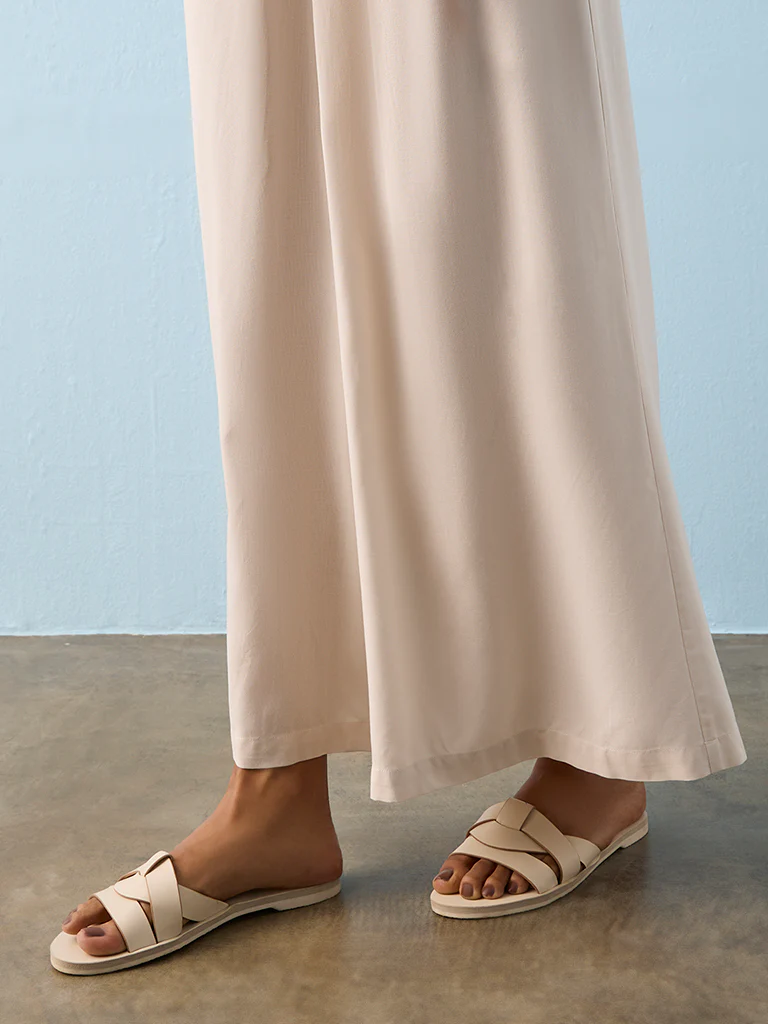 Utsa Beige Solid Palazzos - Image 3
