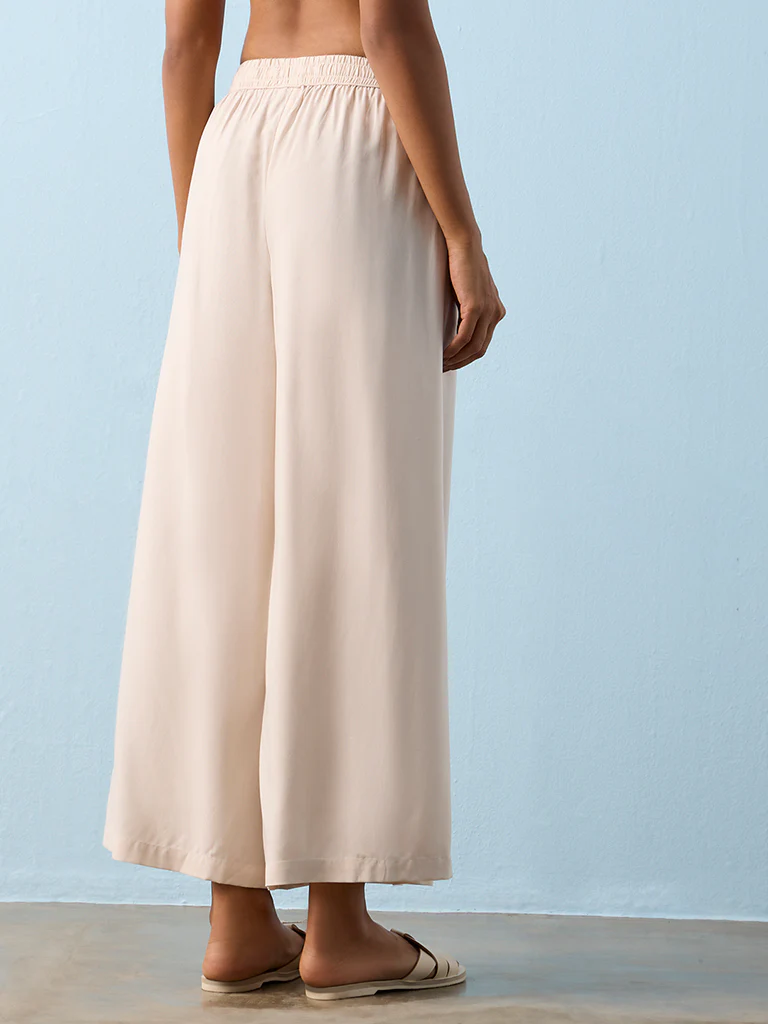 Utsa Beige Solid Palazzos - Image 4