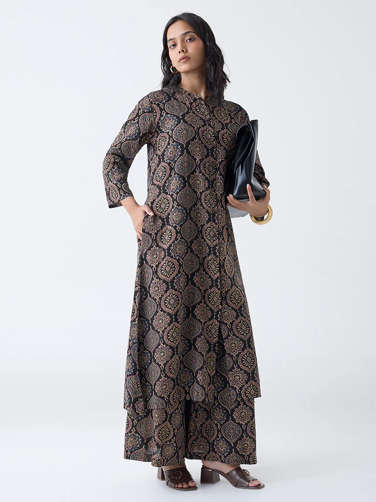 Utsa Black Argyle Printed A-Line Kurta - Image 2