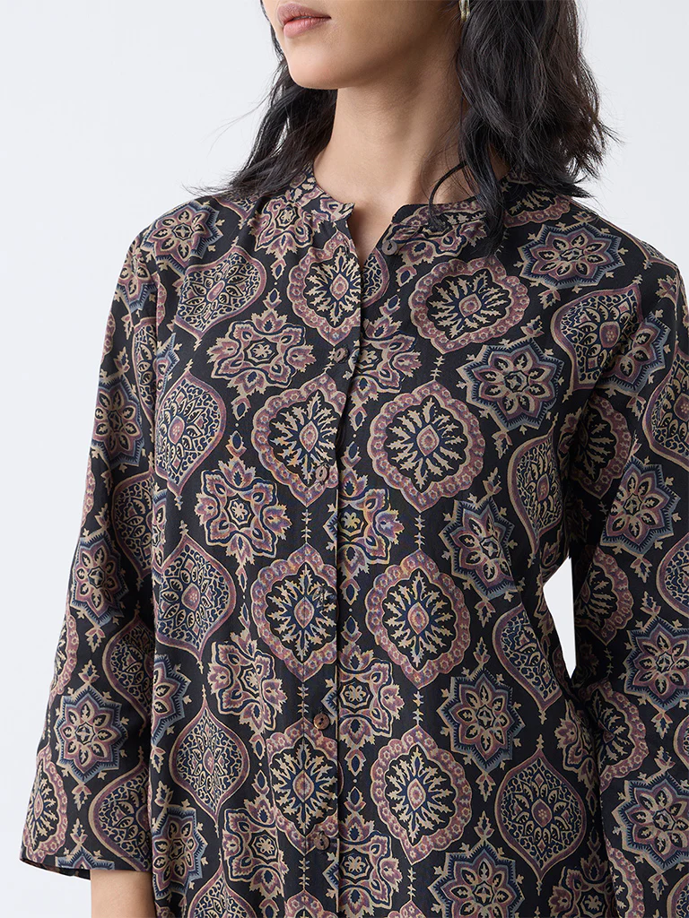 Utsa Black Argyle Printed A-Line Kurta - Image 3