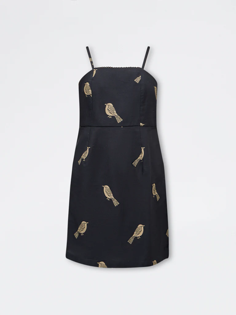 Utsa Black Bird Pattern Cotton-Blend Kurti - Image 5