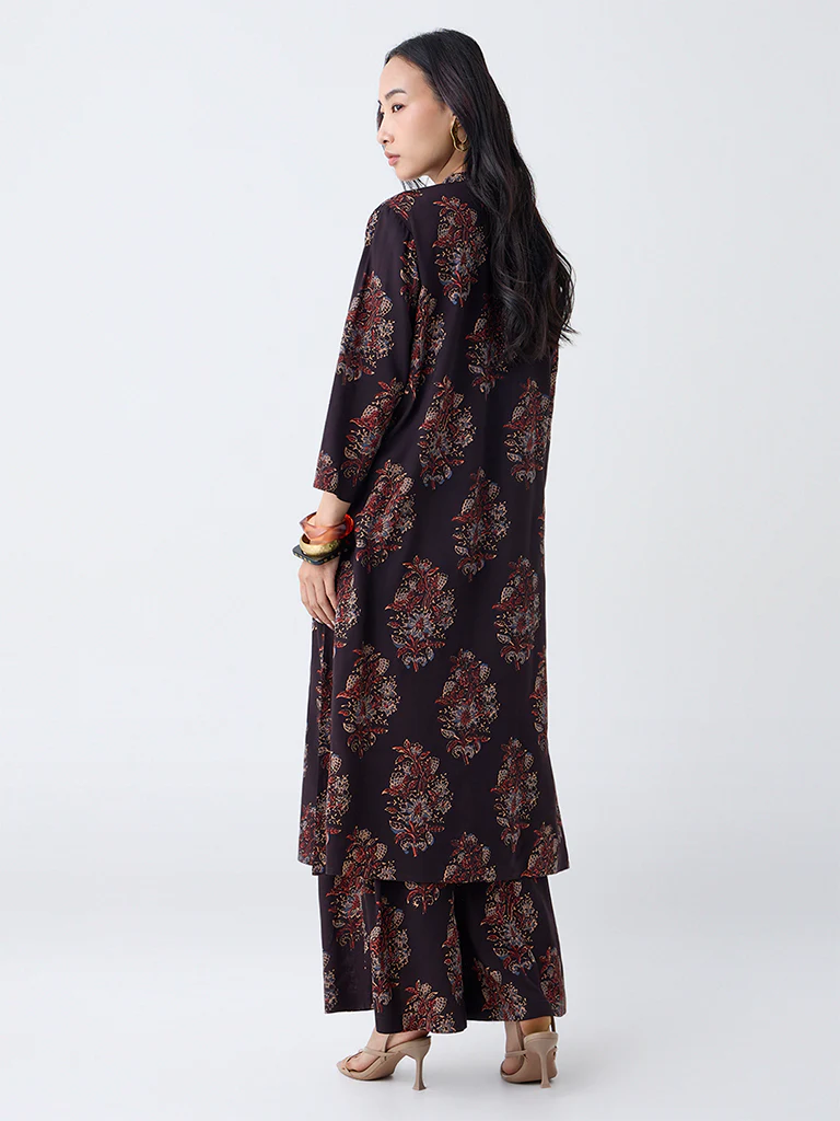 Utsa Black Boota Foliage Pattern A-Line Kurta - Image 4
