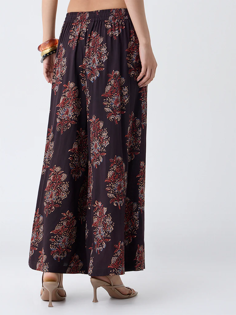 Utsa Black Boota Foliage Pattern Palazzos - Image 4